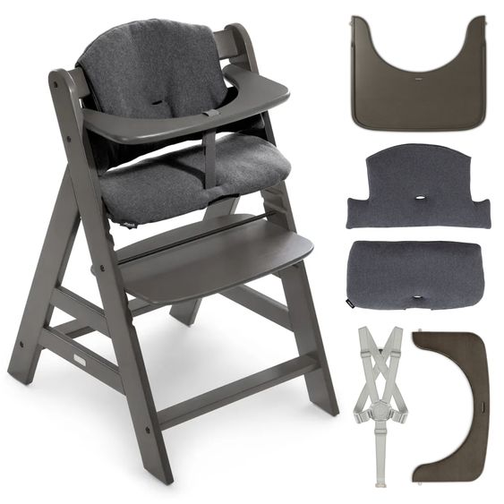 Hauck High chair Alpha Charcoal Selectline - in economy set incl. wooden dining board and seat cushion Jersey Charcoal