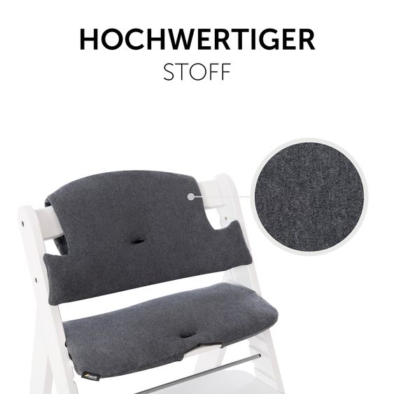 Hauck Hochstuhl Alpha Charcoal Selectline - im Sparset inkl. Holz-Essbrett und Sitzkissen Jersey Charcoal