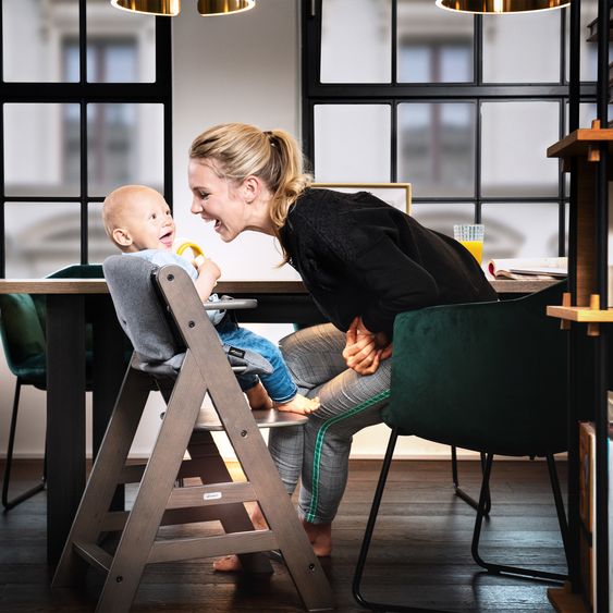 Hauck High chair Alpha Charcoal Selectline - in economy set incl. wooden dining board and seat cushion Jersey Charcoal