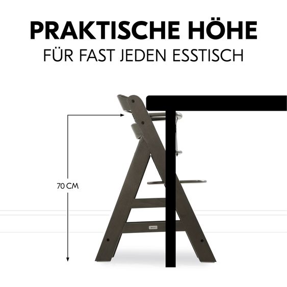 Hauck Hochstuhl Alpha Charcoal Selectline - im Sparset inkl. Holz-Essbrett und Sitzkissen Jersey Charcoal