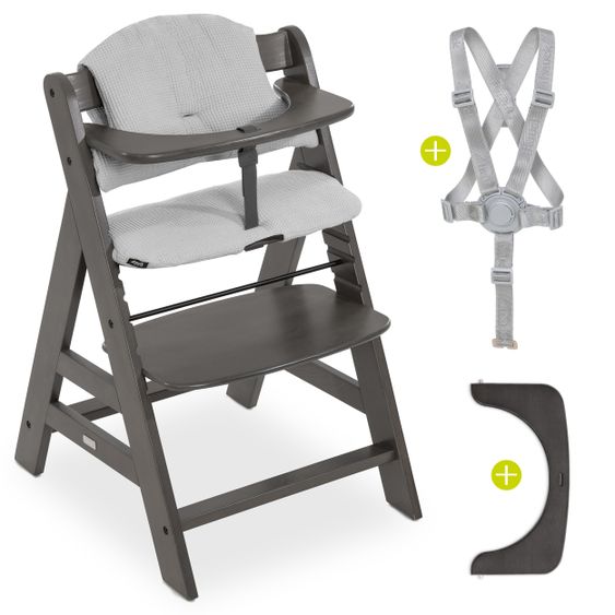 Hauck Seggiolone Alpha Charcoal Selectline - in set economico con cuscino di seduta Waffle Pique Grigio