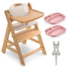 Highchair Alpha Move - in the value set incl. feeding board, Deluxe beige seat cushion and 2x silicone plates - Nature