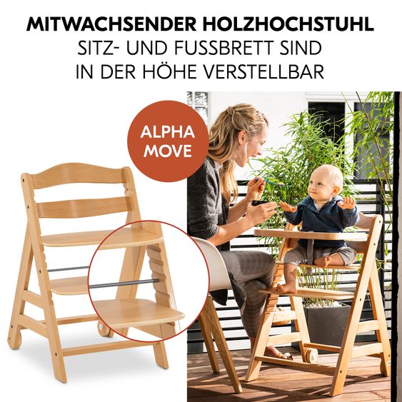 Hauck Highchair Alpha Move - in the value set incl. feeding board, Deluxe beige seat cushion and 2x silicone plates - Nature