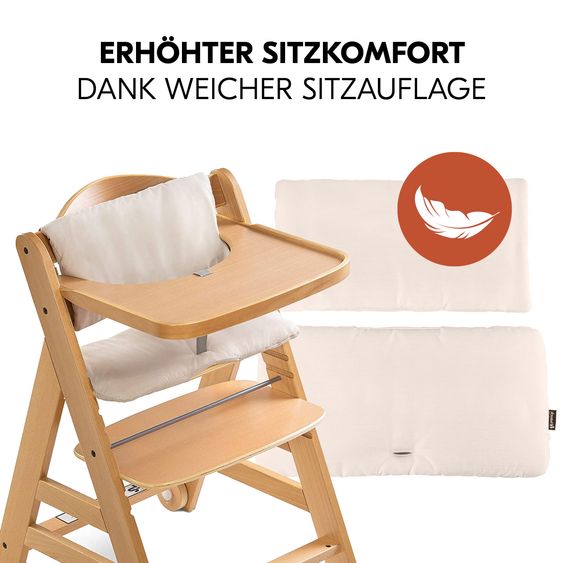 Hauck Highchair Alpha Move - in the value set incl. feeding board, Deluxe beige seat cushion and 2x silicone plates - Nature