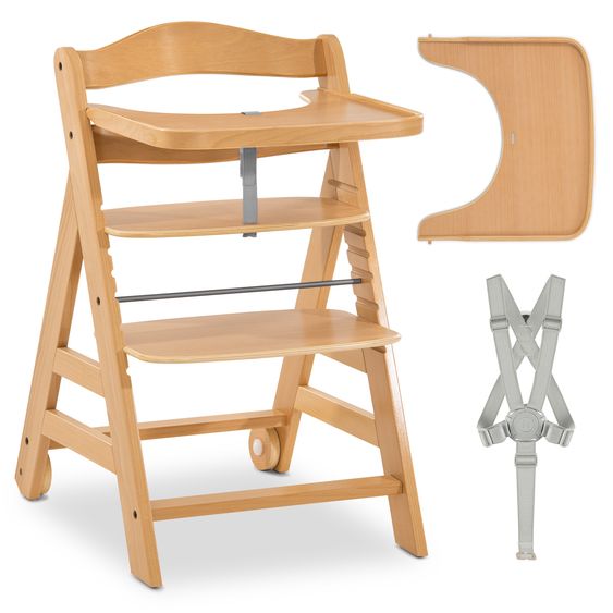 Hauck Chaise Haute Alpha Plus Move - avec Planche Porte-Pieds et Roulettes - Nature