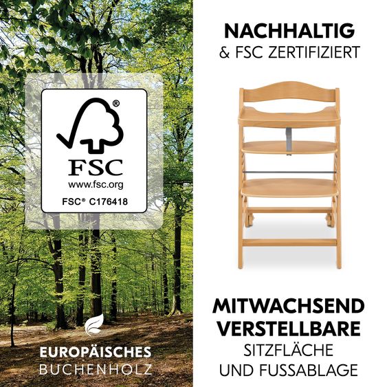 Hauck Chaise Haute Alpha Plus Move - avec Planche Porte-Pieds et Roulettes - Nature