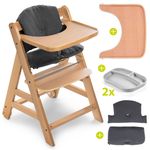Hochstuhl Alpha Move Natur - im Sparset inkl. Essbrett, Sitzkissen Jersey Charcoal und 2x Silikonteller