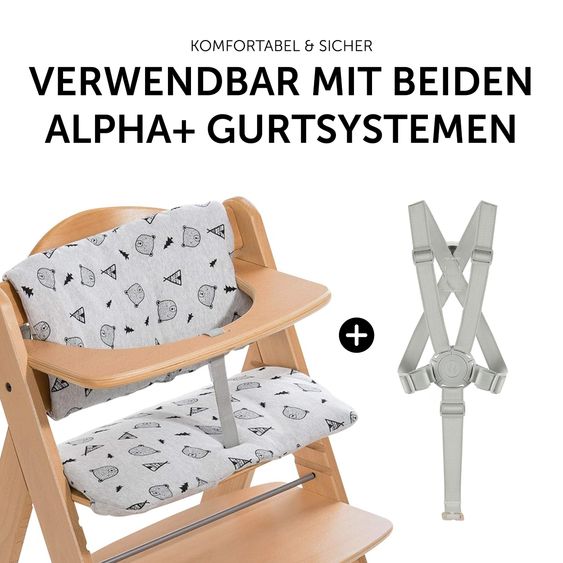 Hauck Highchair Alpha Nature - in a savings set incl. wooden dining board and Nordic Grey seat cushion