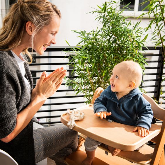 Hauck Highchair Alpha Nature - in a savings set incl. wooden dining board and Nordic Grey seat cushion