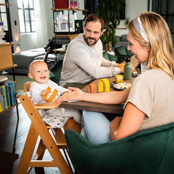 Hauck Highchair Alpha Nature - in a savings set incl. wooden dining board and Nordic Grey seat cushion