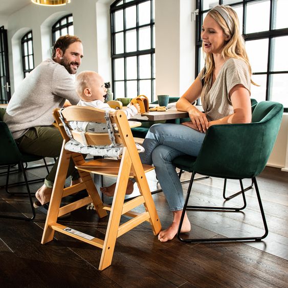 Hauck Highchair Alpha Nature - in a savings set incl. wooden dining board and Nordic Grey seat cushion