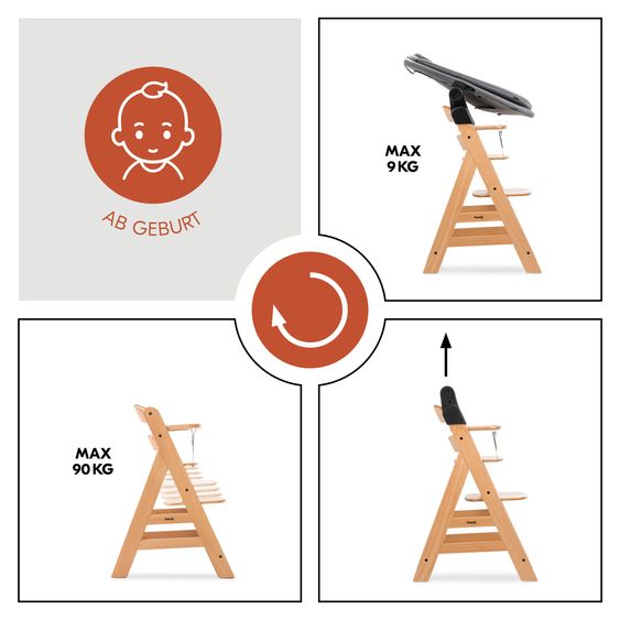 Hauck Hochstuhl Alpha Newborn Set Pro - Nature Grey