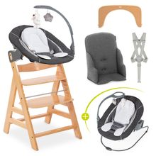 Hochstuhl Alpha Plus 4-tlg. Newborn Set - inkl. 2in1 Babyaufsatz & Wippe Deluxe + Sitzverkleinerer - Natur