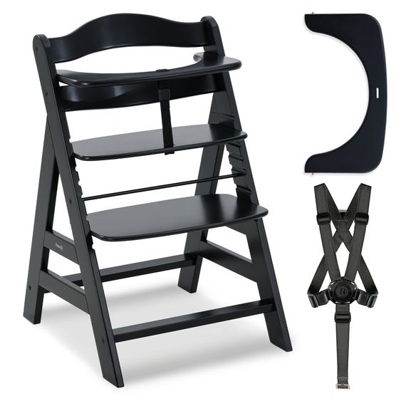 Hauck High chair Alpha Plus - incl. 5-point harness and safety bar (grow with & height adjustable) - Black