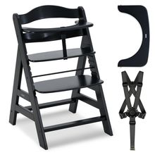 High chair Alpha Plus - incl. 5-point harness and safety bar (grow with & height adjustable) - Black