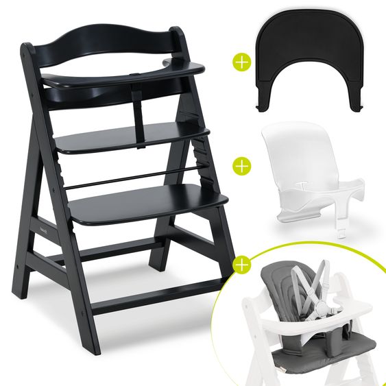 Hauck Hochstuhl Alpha Plus Black - im Sparset inkl. Baby Seat + Baby Seatpad + Click Tray