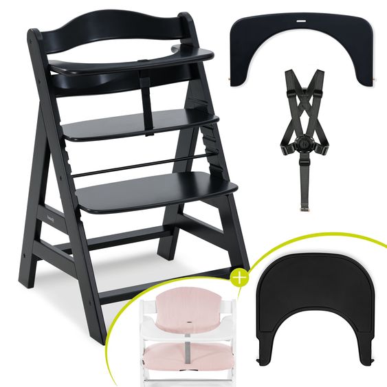 Hauck Hochstuhl Alpha Plus Black - im Sparset inkl. Click Tray und Sitzkissen