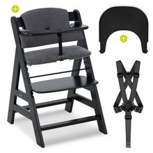 Alpha Plus Black high chair - in a savings set incl. Click Tray dining board and seat cushion - Jersey Charcoal