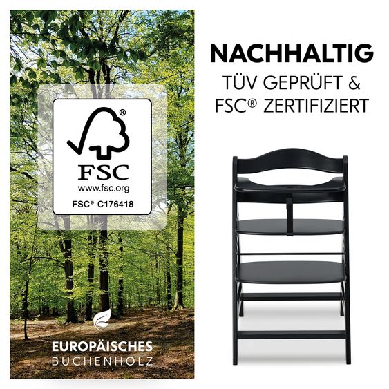 Hauck Hochstuhl Alpha Plus Black - im Sparset inkl. Essbrett Click Tray und Sitzkissen - Jersey Charcoal