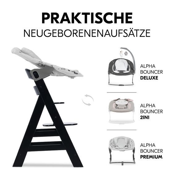 Hauck Hochstuhl Alpha Plus Black - im Sparset inkl. Essbrett Click Tray und Sitzkissen - Jersey Charcoal