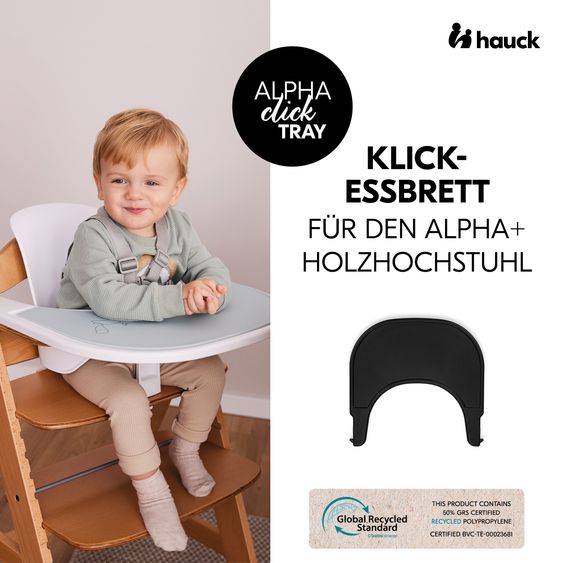 Hauck Hochstuhl Alpha Plus Black - im Sparset inkl. Essbrett Click Tray und Sitzkissen - Jersey Charcoal