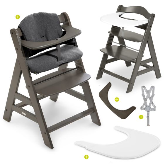 Hauck Alpha Plus Charcoal high chair in economy set incl. seat cushion and Click Tray dining board