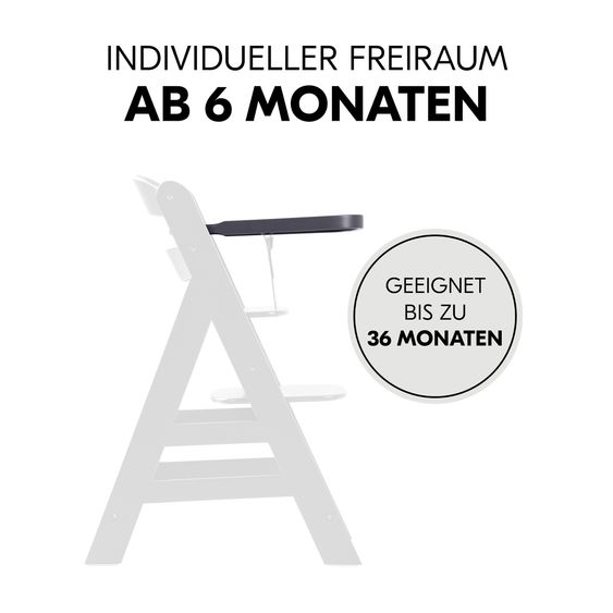 Hauck Hochstuhl Alpha Plus Dark Grey Select - im Sparset inkl. Holz-Essbrett und Sitzkissen - Nordic Grey