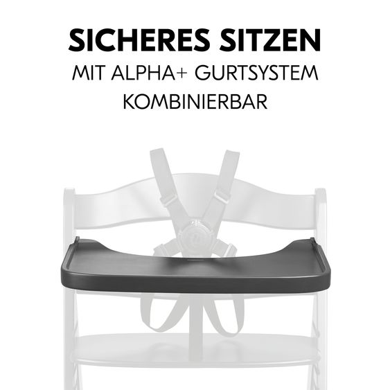 Hauck Hochstuhl Alpha Plus Dark Grey Select - im Sparset inkl. Holz-Essbrett und Sitzkissen - Nordic Grey
