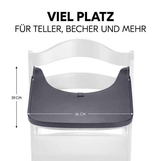 Hauck Hochstuhl Alpha Plus Dark Grey Select - im Sparset inkl. Holz-Essbrett und Sitzkissen - Nordic Grey