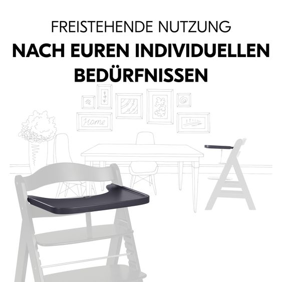 Hauck Hochstuhl Alpha Plus Dark Grey Select - im Sparset inkl. Holz-Essbrett und Sitzkissen - Nordic Grey