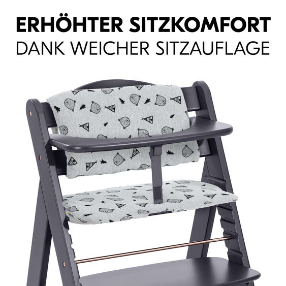 Hauck Hochstuhl Alpha Plus Dark Grey Select - im Sparset inkl. Holz-Essbrett und Sitzkissen - Nordic Grey