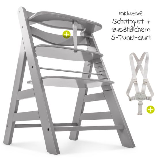 Hauck Hochstuhl Alpha Plus Grey - im Sparset inkl. Essbrett Click Tray + Sitzkissen Nordic Grey