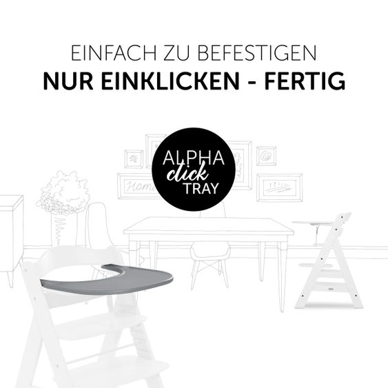 Hauck Hochstuhl Alpha Plus Grey - im Sparset inkl. Essbrett Click Tray + Sitzkissen Nordic Grey