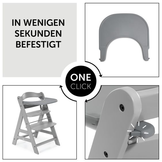 Hauck Hochstuhl Alpha Plus Grey - im Sparset inkl. Essbrett Click Tray + Sitzkissen Nordic Grey