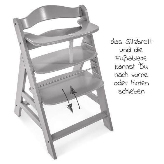 Hauck Highchair Alpha Plus Grey in economy set incl. seat cushion and dining board Alpha Tray Grey