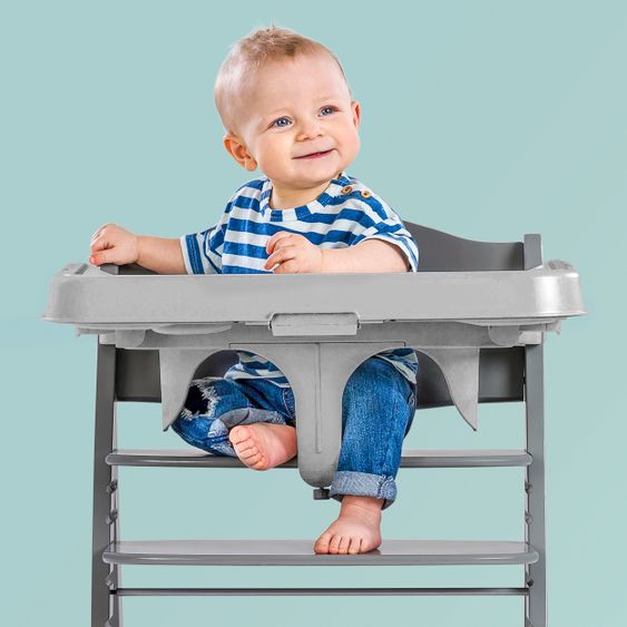 Hauck Highchair Alpha Plus Grey in economy set incl. seat cushion and dining board Alpha Tray Grey