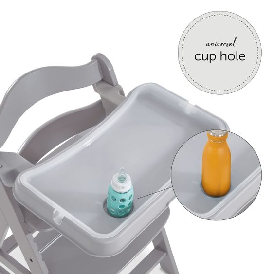 Hauck Highchair Alpha Plus Grey in economy set incl. seat cushion and dining board Alpha Tray Grey