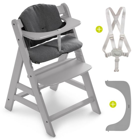 Hauck Seggiolone Alpha Plus Grey in set economico con cuscino per la seduta e tavoletta da pranzo Alpha Tray Grey