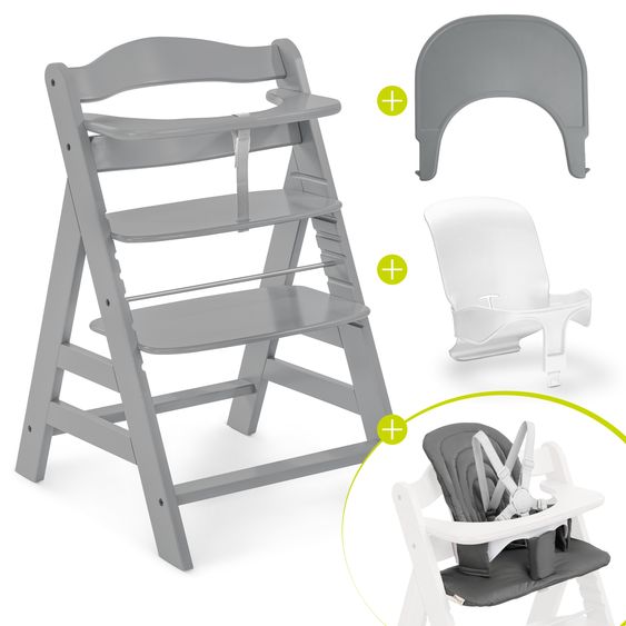 Hauck Hochstuhl Alpha Plus Grey - im Sparset inkl. Baby Seat + Baby Seatpad + Click Tray