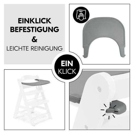 Hauck Hochstuhl Alpha Plus Grey - im Sparset inkl. Baby Seat + Baby Seatpad + Click Tray