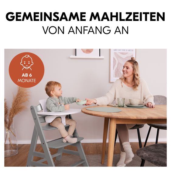 Hauck Hochstuhl Alpha Plus Grey - im Sparset inkl. Baby Seat + Baby Seatpad + Click Tray
