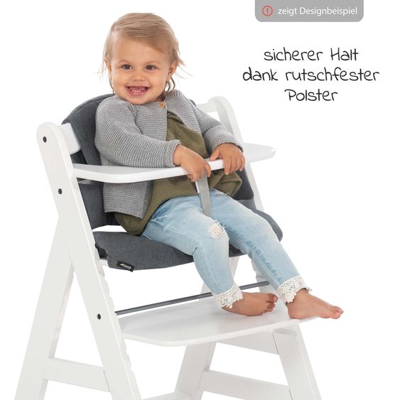 Hauck Hochstuhl Alpha Plus Grey - im Sparset inkl. Essbrett Wooden Tray + Sitzkissen Jersey Charcoal