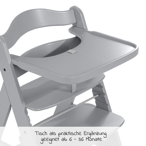 Hauck Hochstuhl Alpha Plus Grey - im Sparset inkl. Essbrett Wooden Tray + Sitzkissen Jersey Charcoal