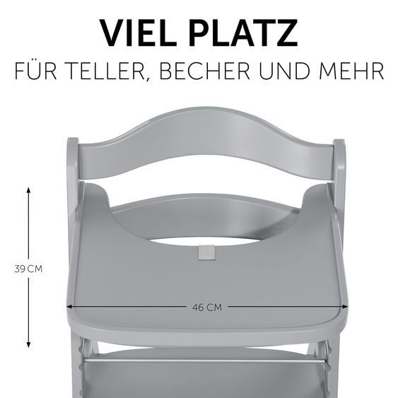 Hauck Hochstuhl Alpha Plus Grey - im Sparset inkl. Essbrett Wooden Tray + Sitzkissen Jersey Charcoal
