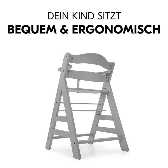 Hauck Hochstuhl Alpha Plus Grey - im Sparset inkl. Essbrett Wooden Tray + Sitzkissen Jersey Charcoal
