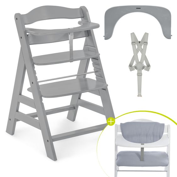 Hauck Highchair Alpha Plus Grey - in the value set incl. seat cushion Stretch Grey