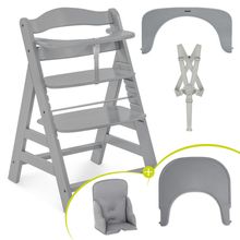 Hochstuhl Alpha Plus Grey - im Sparset inkl. Sitzverkleinerer + Essbrett