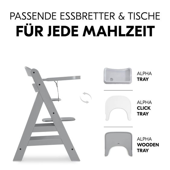Hauck Hochstuhl Alpha Plus Grey - im Sparset inkl. Sitzverkleinerer Stretch Grey