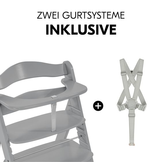 Hauck Hochstuhl Alpha Plus Grey - im Sparset inkl. Sitzverkleinerer Stretch Grey