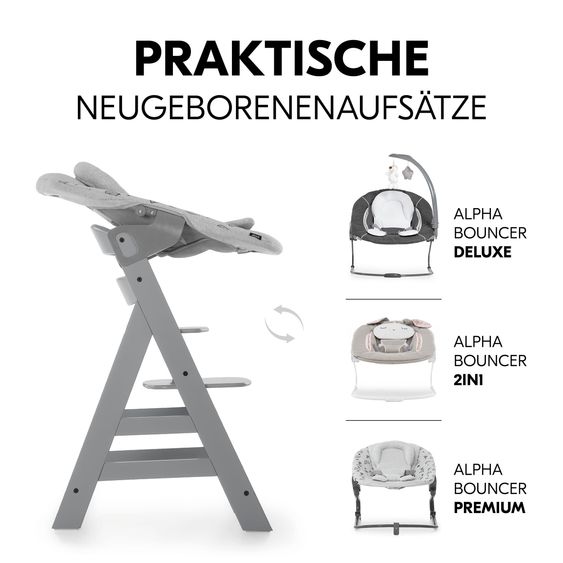 Hauck Hochstuhl Alpha Plus Grey - im Sparset inkl. Sitzverkleinerer Stretch Grey